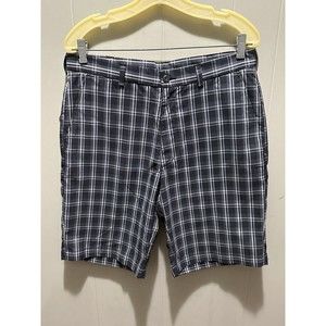 PGA Tour Mens Size 32 Flat Front Polyester Golf Shorts Plaid Black Grey
